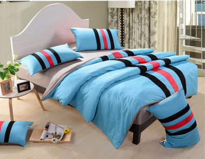 廠家直供 鑫燕子布業運動風素色條紋全棉四件套，舒適床品新選擇